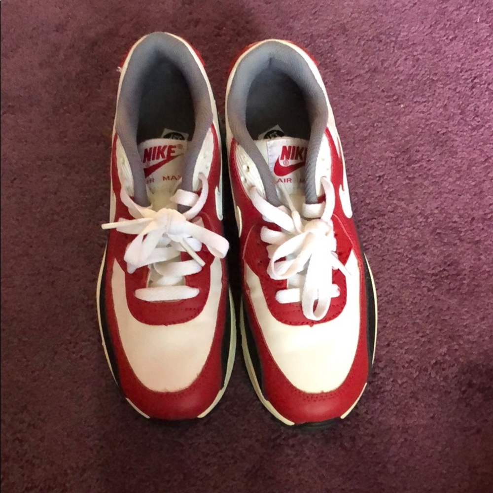 Red black and white air max nike sneakers